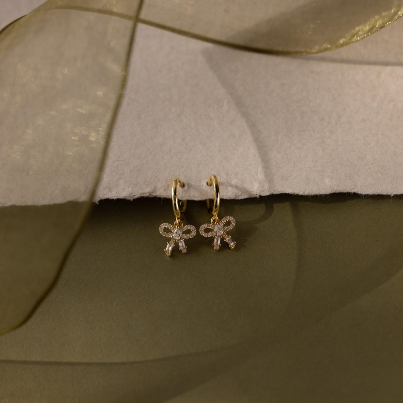 Diamond Dainty Bow Hoops
