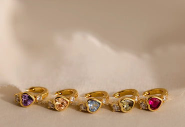 Luna Amethyst Hoops in 18K gold finish by  LUXEZ  Jewels