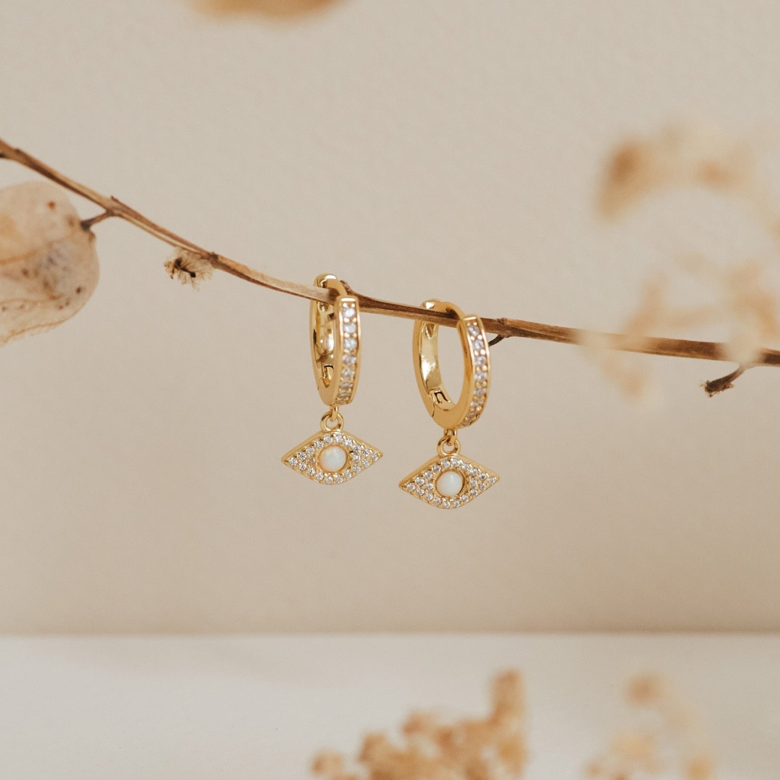 Guardian Glamour: Aleah Opal Evil Eye Dangle Hoop Earrings