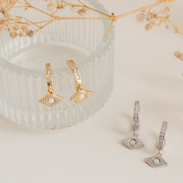 Guardian Glamour: Aleah Opal Evil Eye Dangle Hoop Earrings