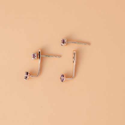 February Amethyst Birthstone Ear Jackets 925 silver