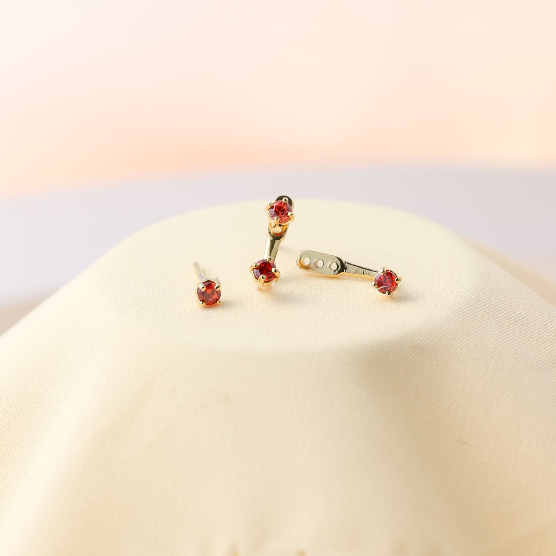 January Garnet Birthstone Ear Jackets 925 silver