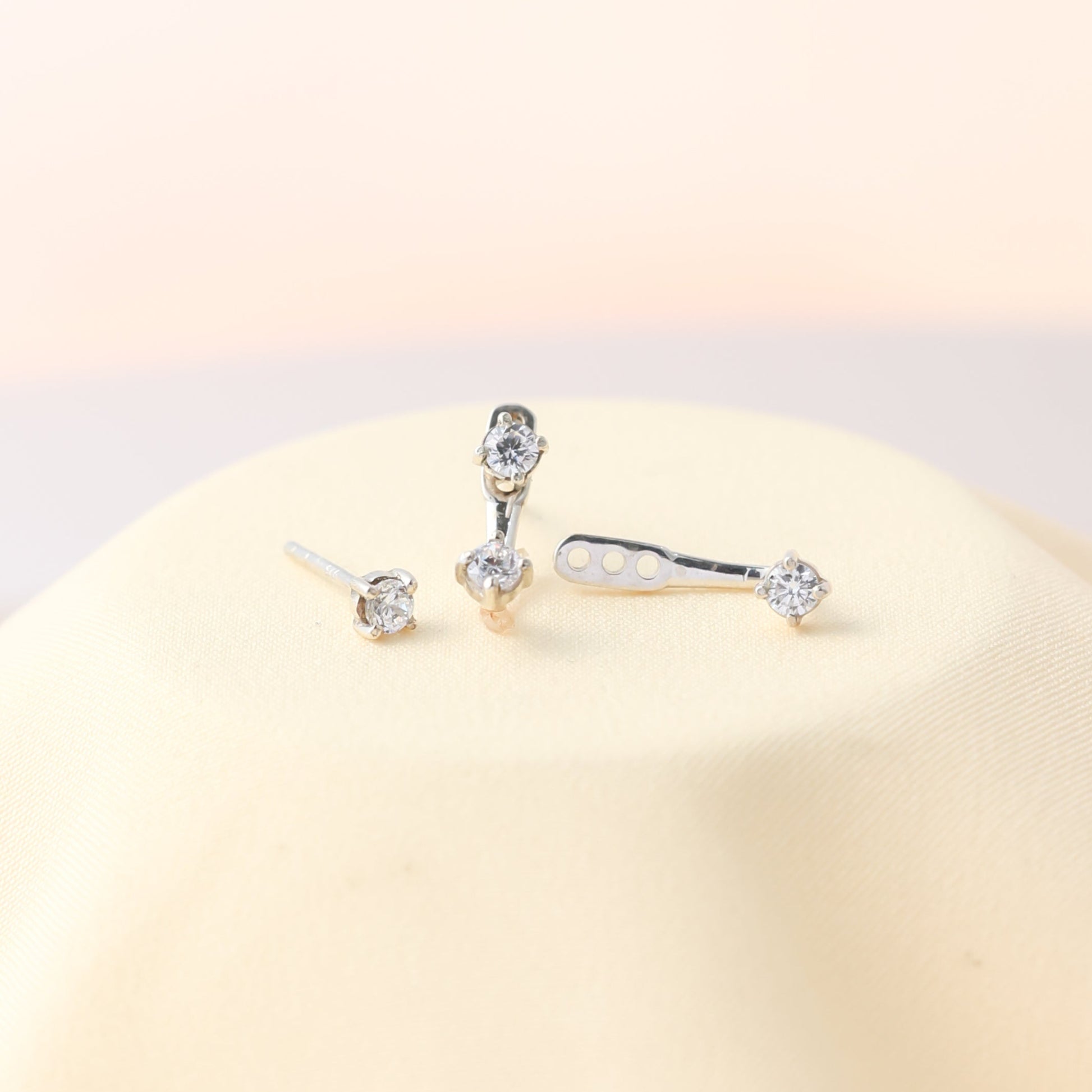 April Diamond Birthstone Ear Jackets 925 silver