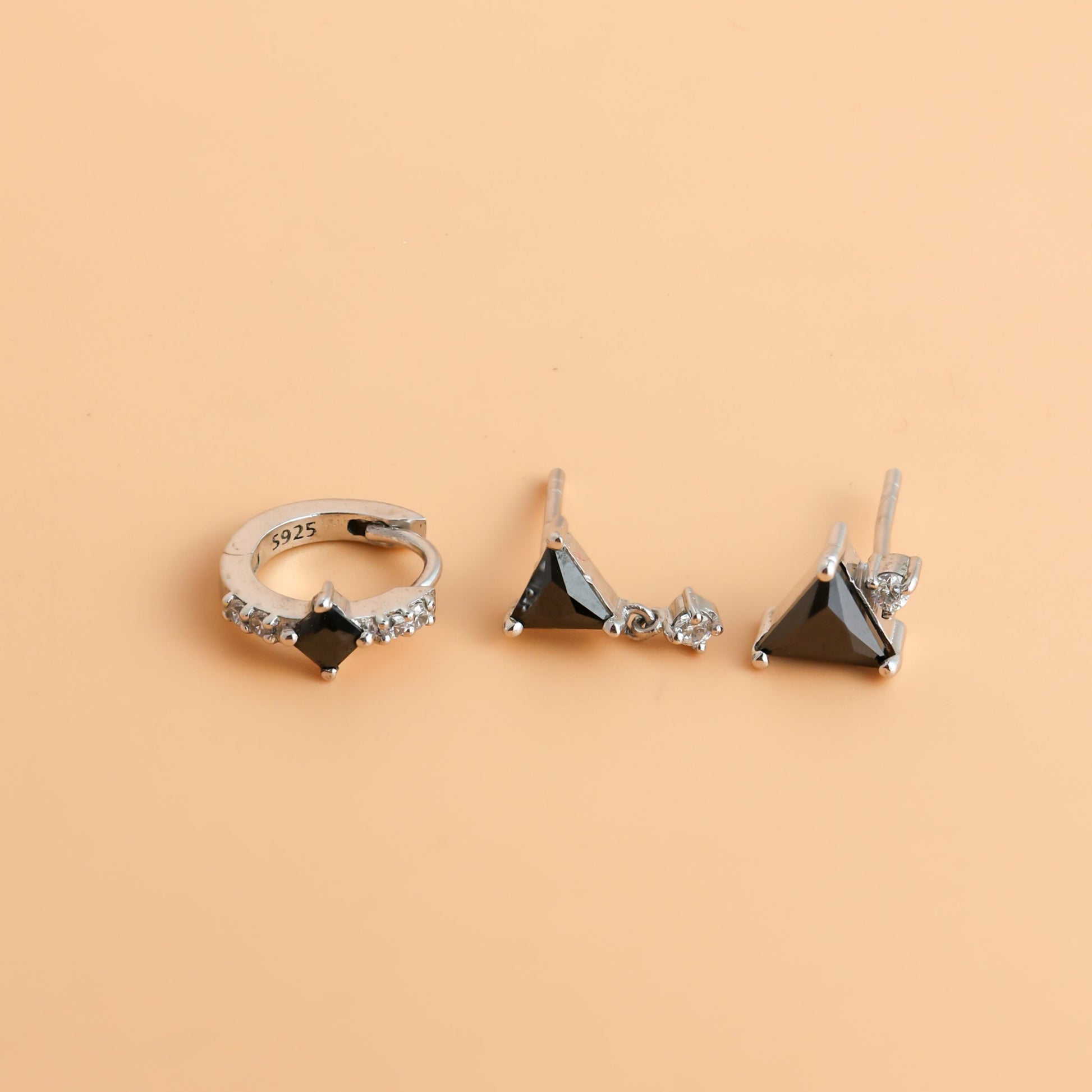Trendy Black Earrings Set 925 Silver
