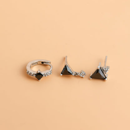 Trendy Black Earrings Set 925 Silver
