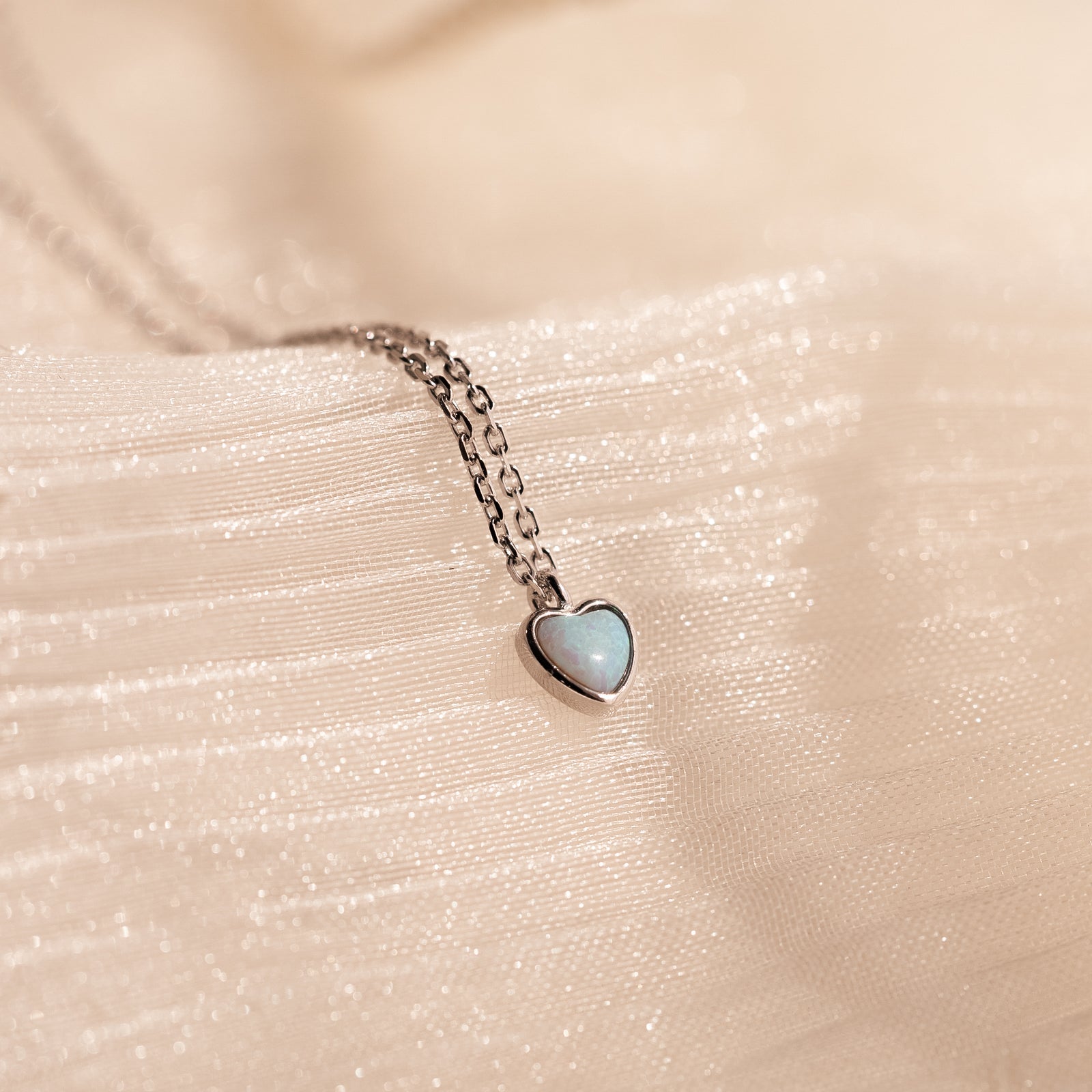 Tiny Opal Heart Necklace Sterling Silver