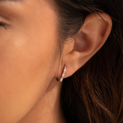 Boho Opal Glow: Huggie Hoop Earrings for Summer Sterling Silver
