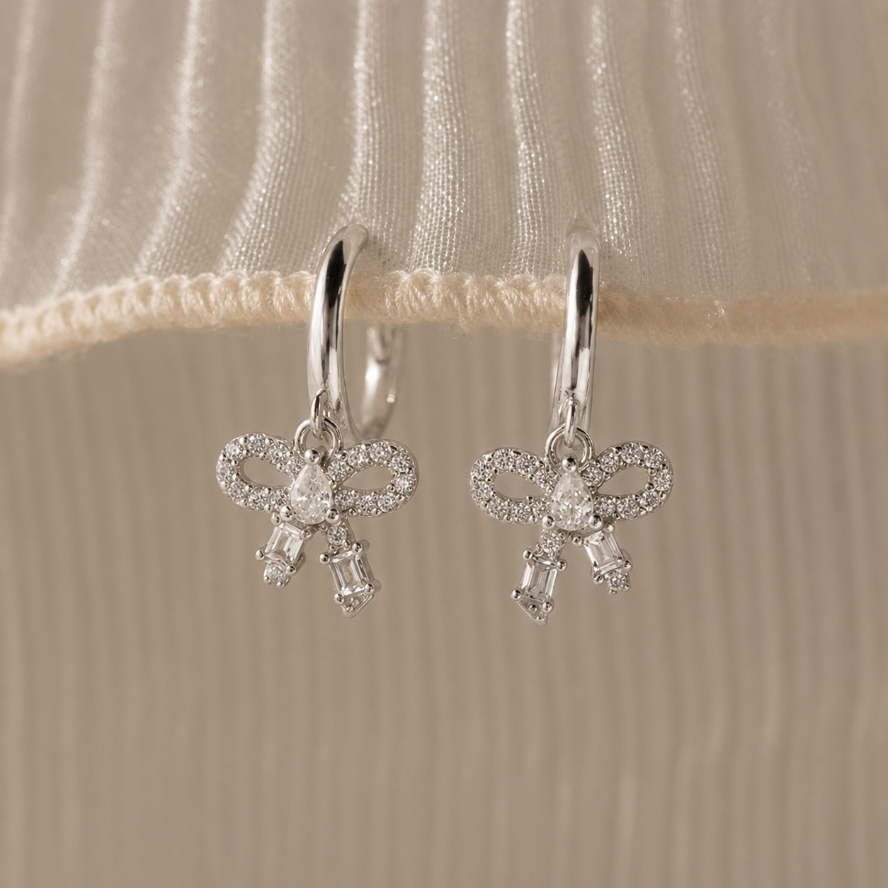 Diamond Dainty Bow Hoops