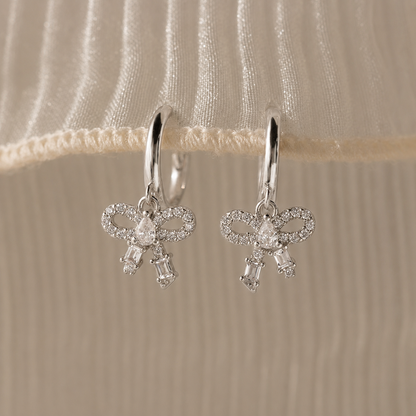 Diamond Dainty Bow Hoops