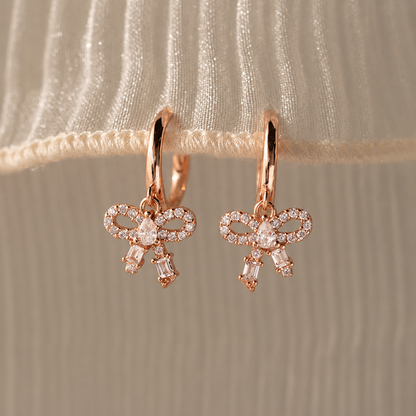 Diamond Dainty Bow Hoops