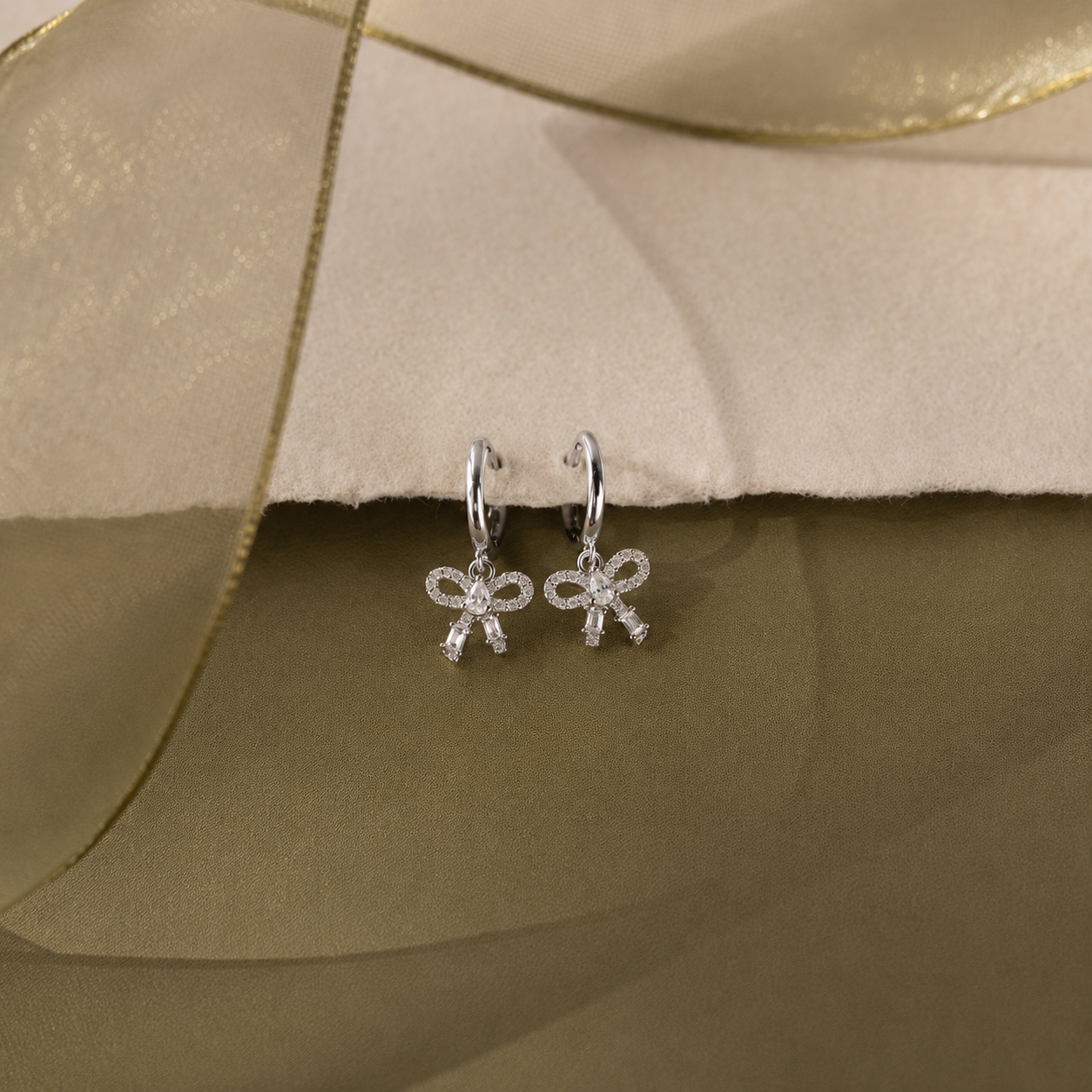 Diamond Dainty Bow Hoops