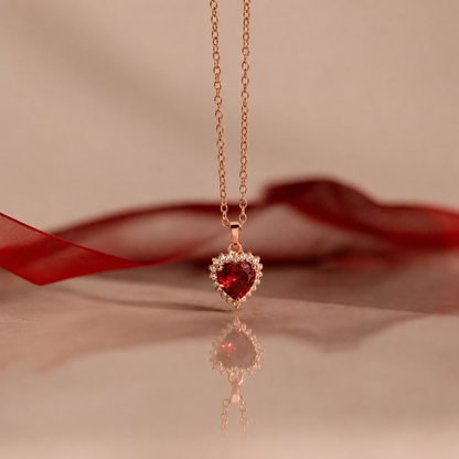 Pave Garnet Heart Necklace