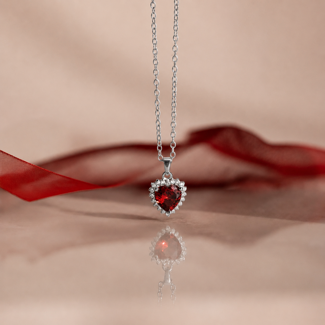 Pave Garnet Heart Necklace