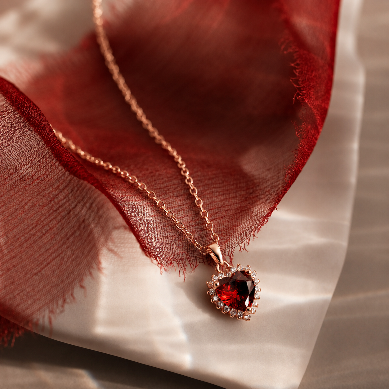 Pave Garnet Heart Necklace