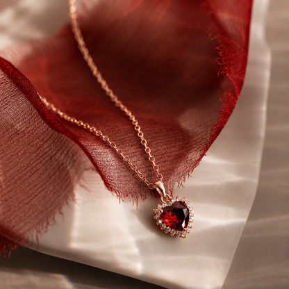 Pave Garnet Heart Necklace