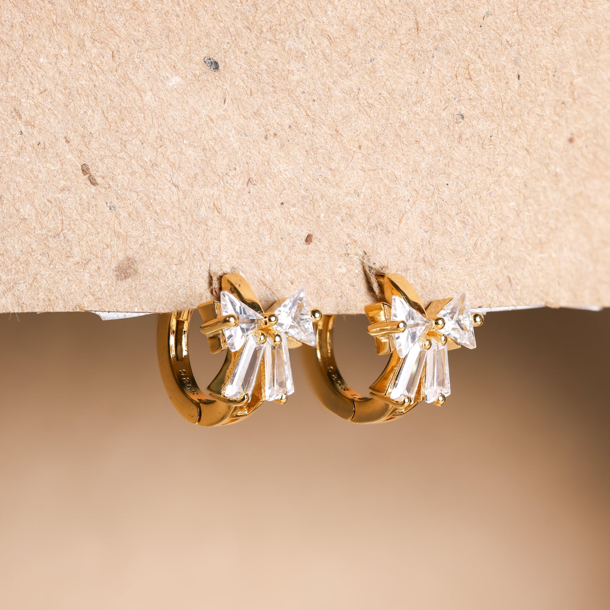 Diamond Ribbon Bow Huggie Earrings Gold Plated For Women/Girls