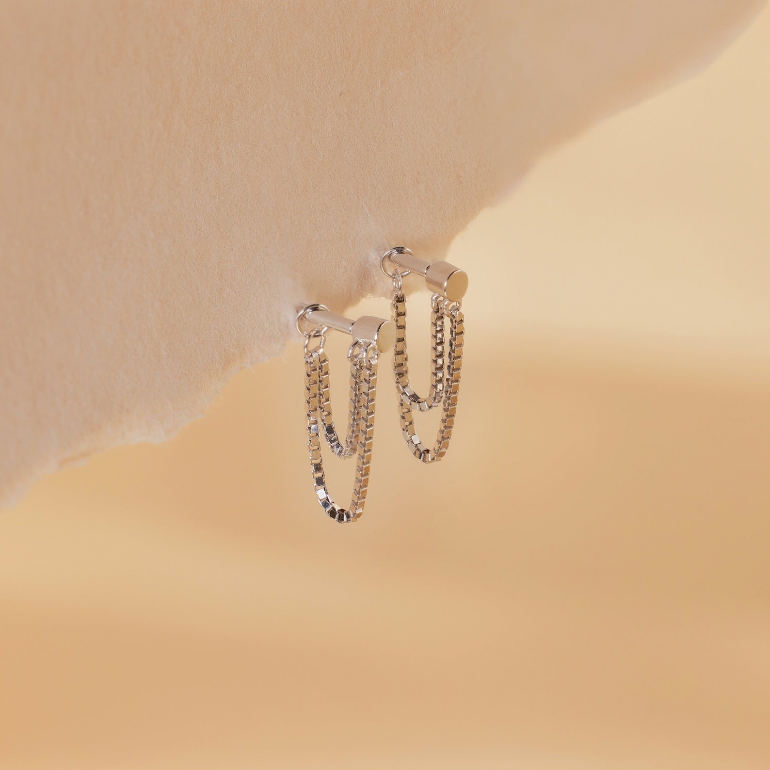 Flatback Chain Earrings Sterling Silver