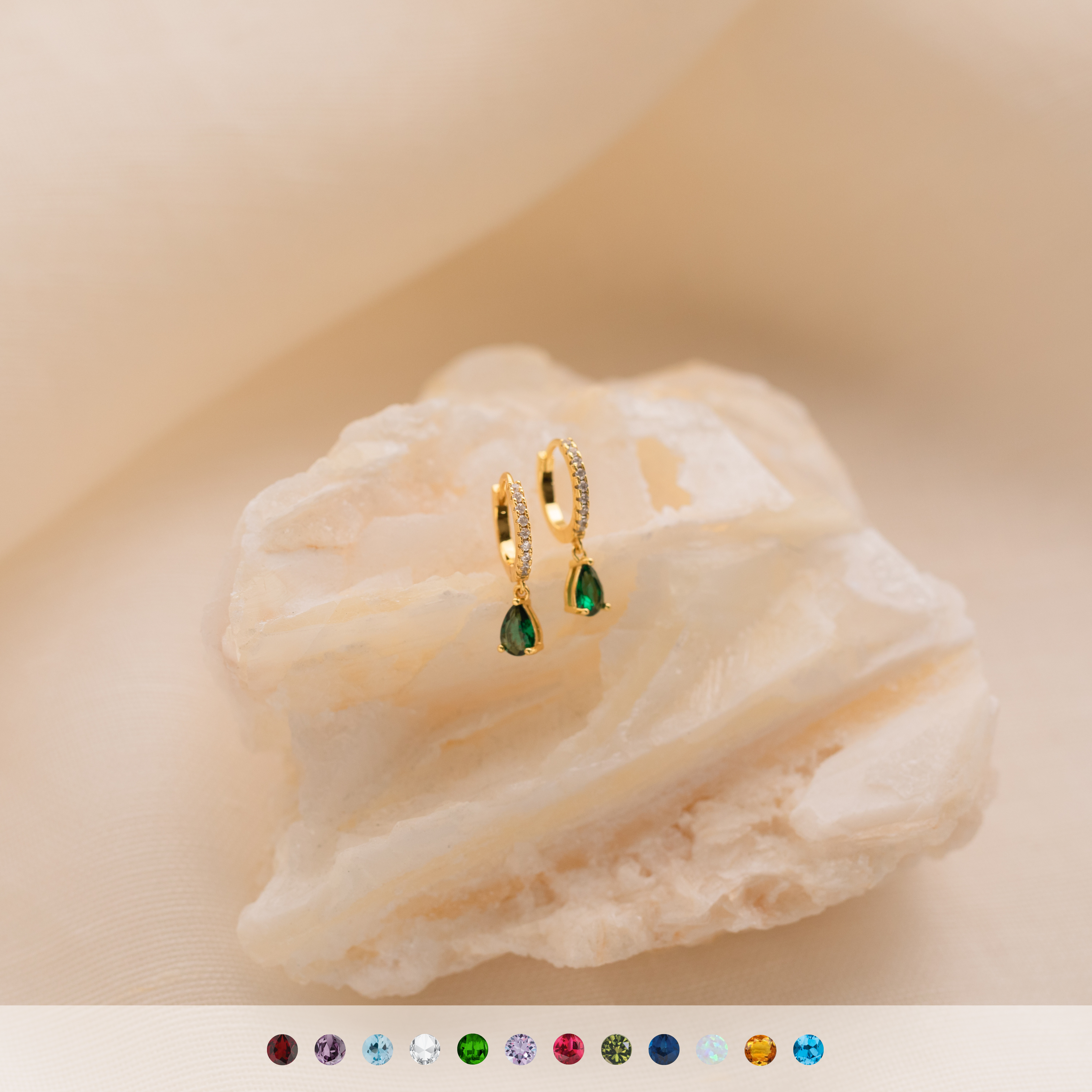 Birthstone Teardrop Diamond Huggie Earrings