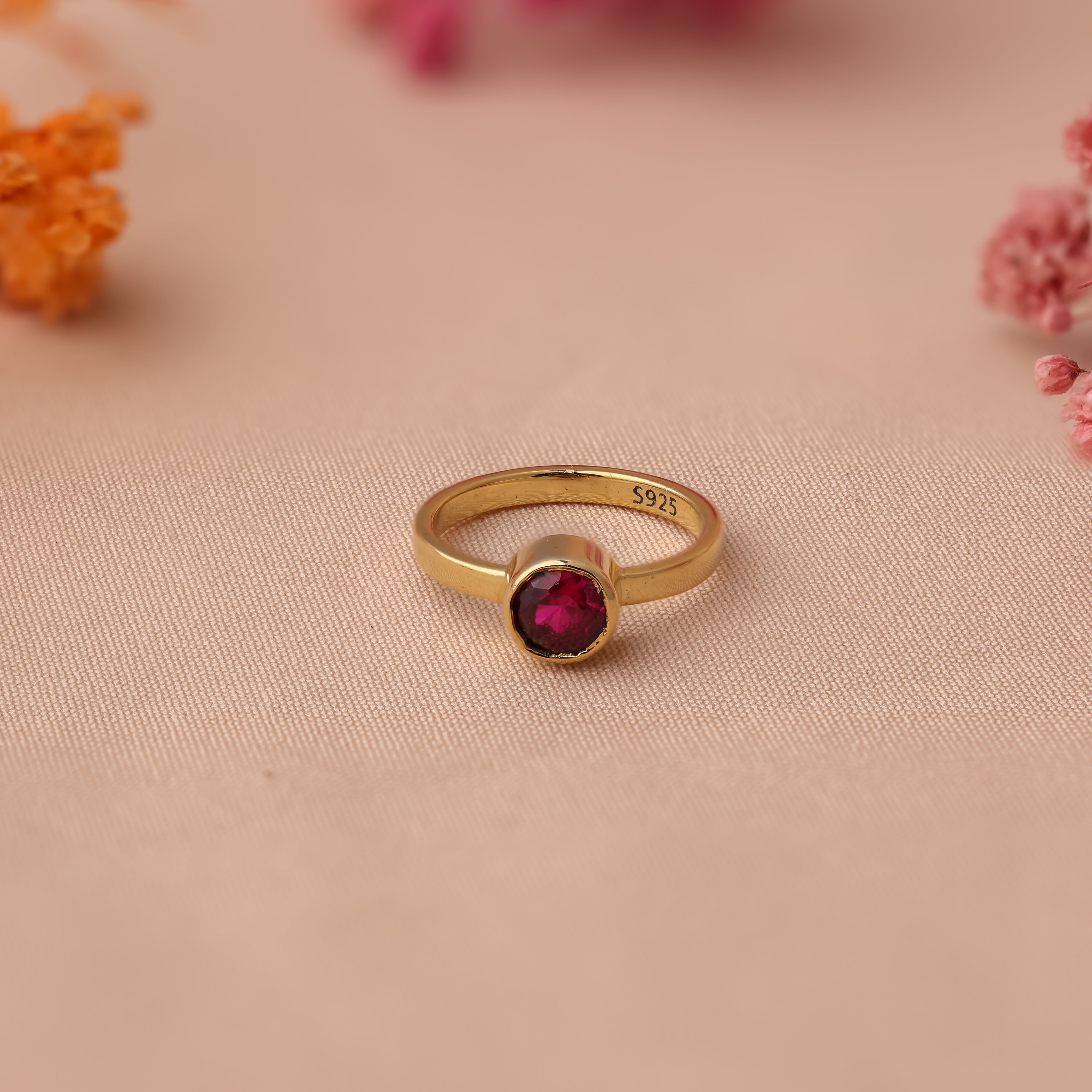 Birthstone Signet Ring 18k Gold For Women/Girls