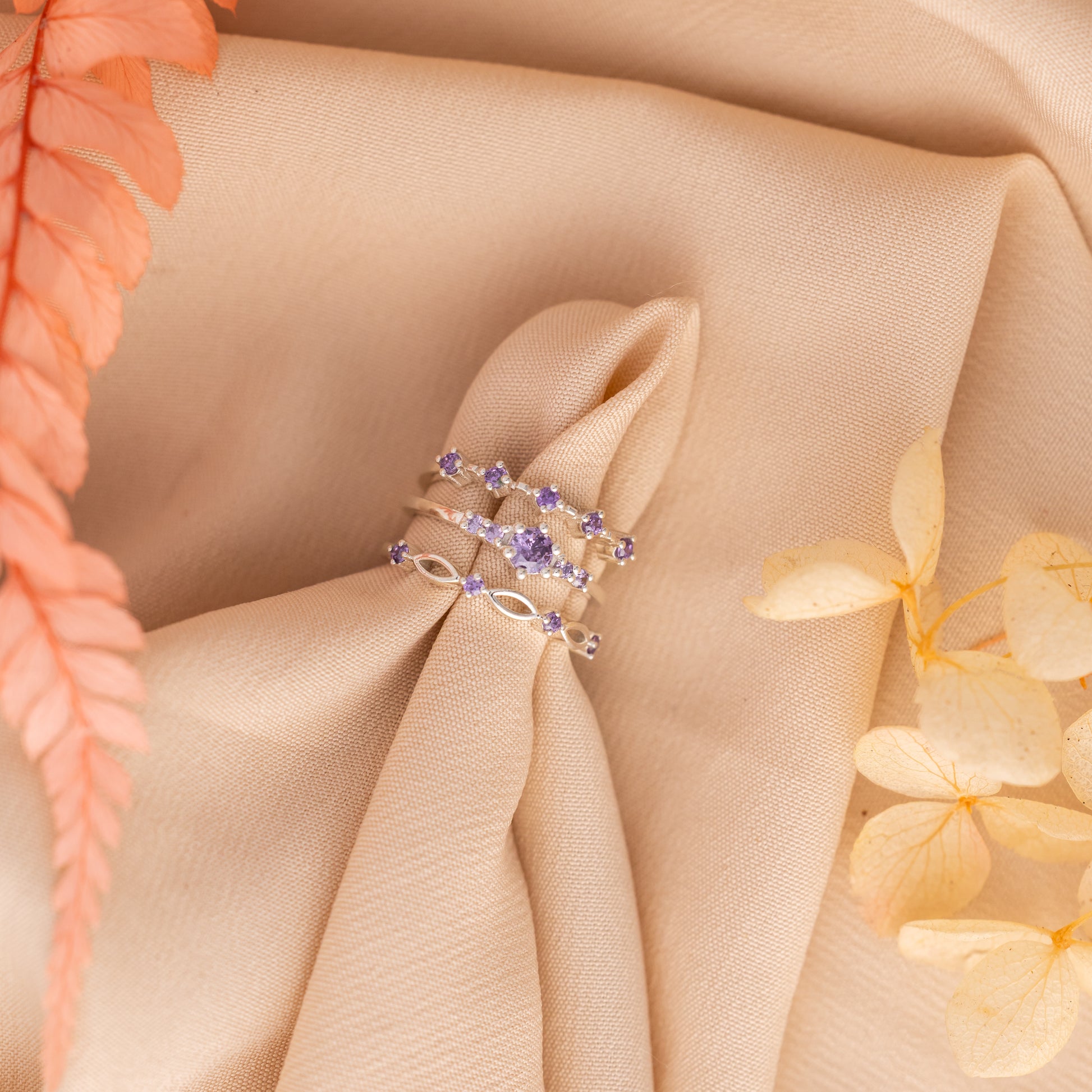 S 925 Amethyst Stacking Ring Set For Women/Girls