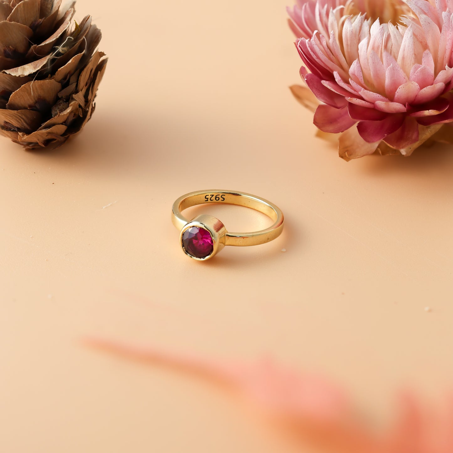 January Garnet Birthstone Signet Ring For Women/Girls