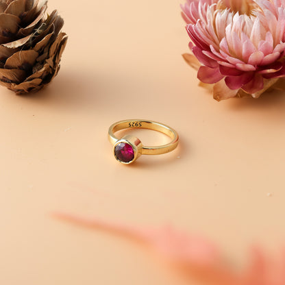 January Garnet Birthstone Signet Ring For Women/Girls