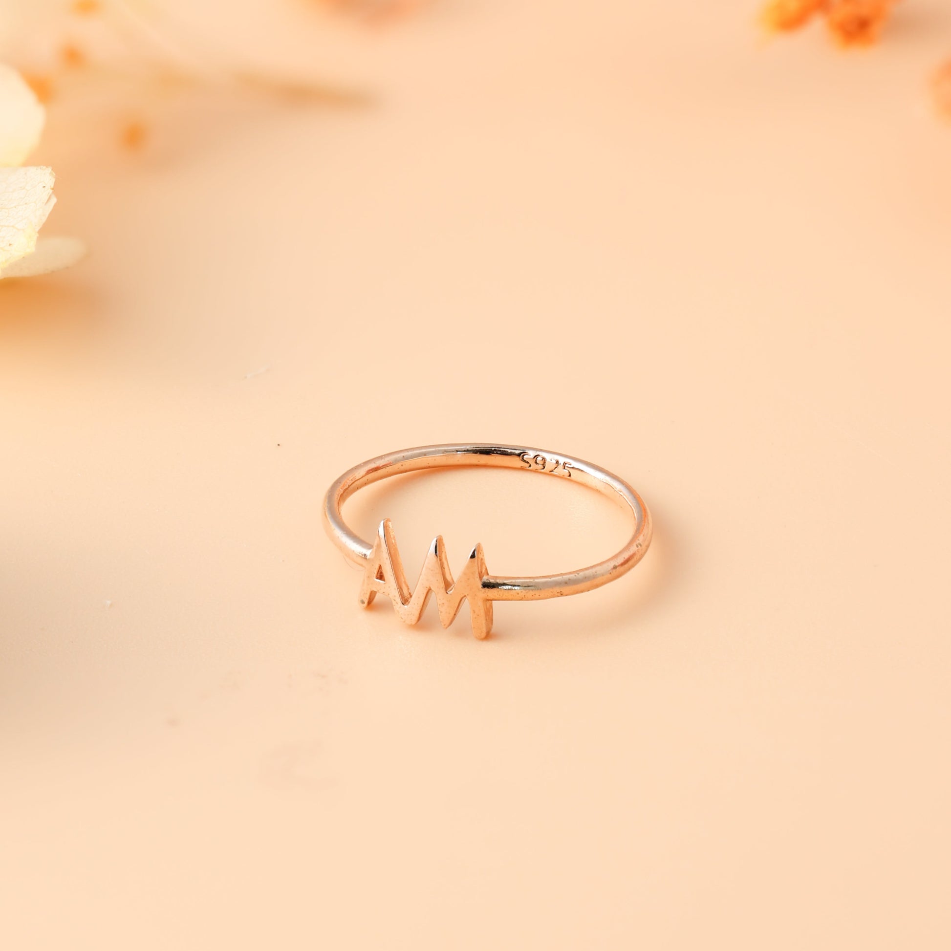 Gold duo initial ring with minimalist engraved lettering For Women/Girls
