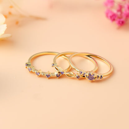 Trendy Amethyst Stacking Ring Set For Women/Girls