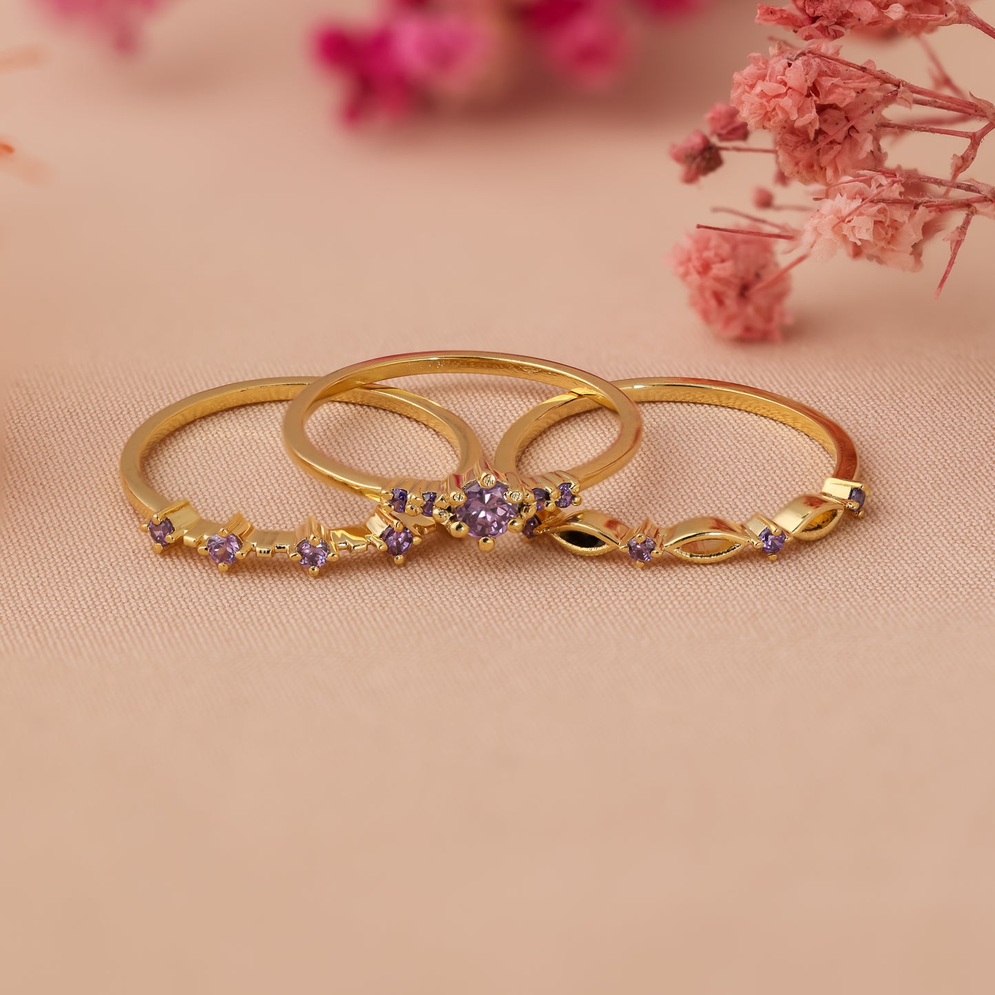 Modern Amethyst Stacking Ring Set For Women/Girls