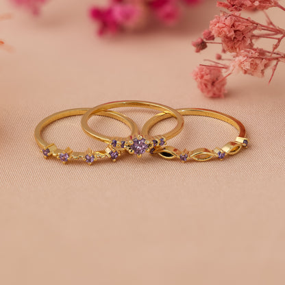 Modern Amethyst Stacking Ring Set For Women/Girls
