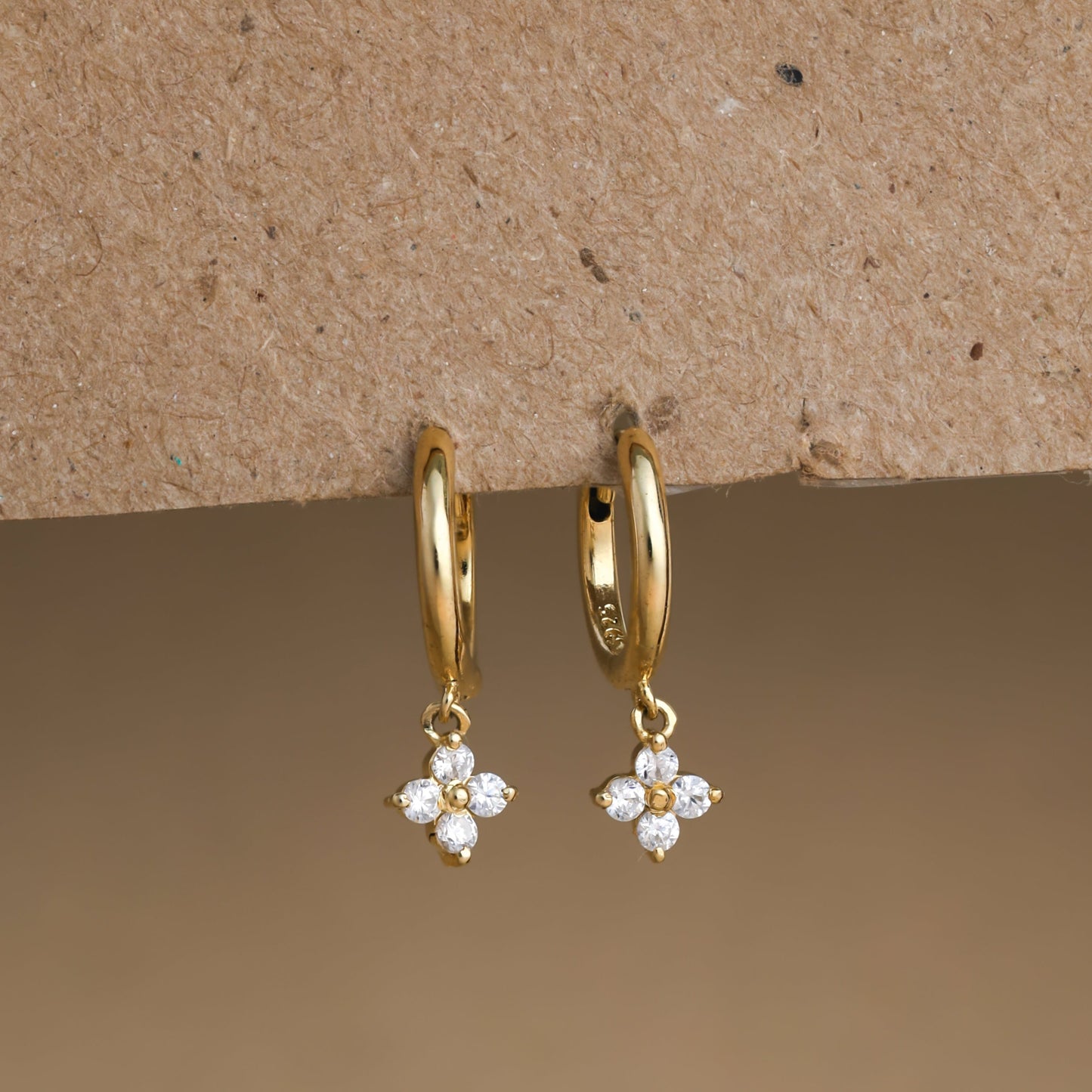 Diamond Flower Huggies Gold Plated