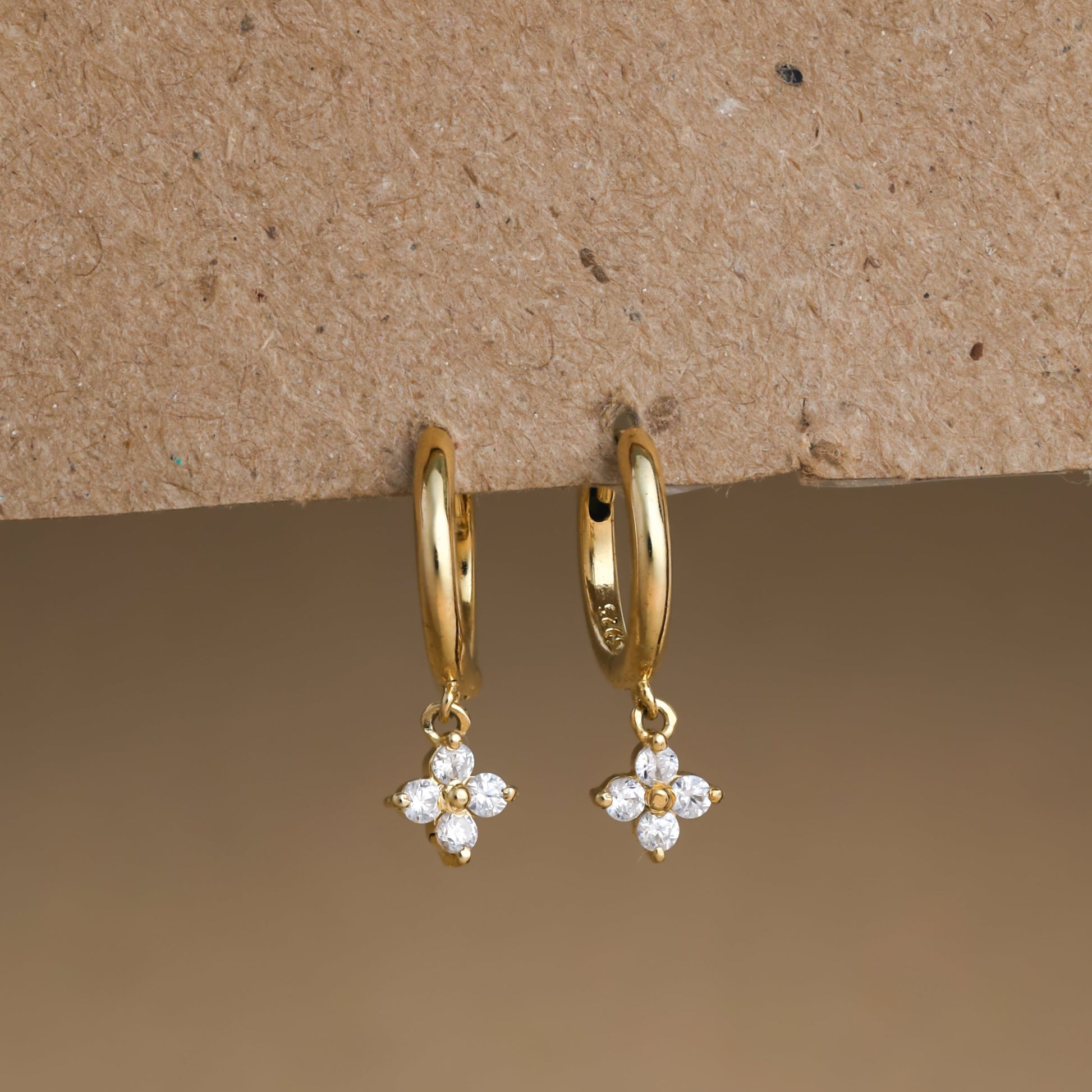 Diamond Flower Huggies Gold Plated