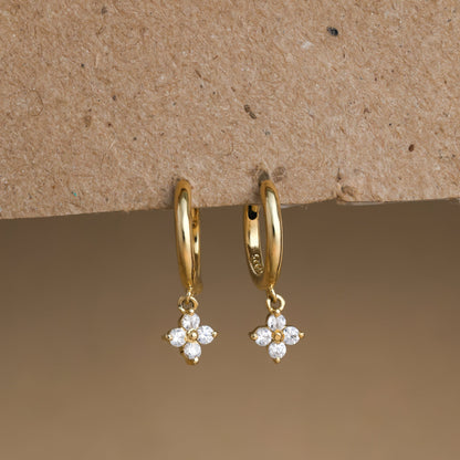 Diamond Flower Huggies Gold Plated