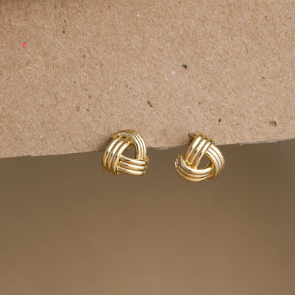 Bold Triple Knot Stud Earrings 18k Gold For Women/Girl