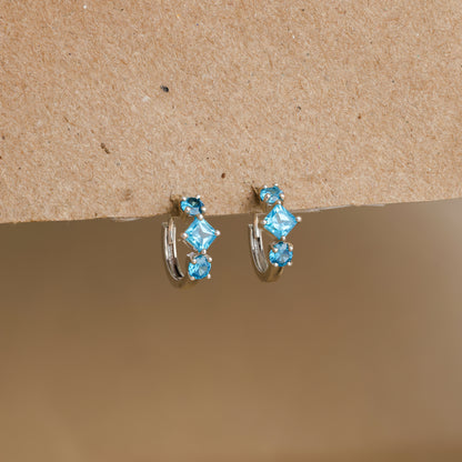 Trendy Aquamarine Huggie Hoops For Women/Girls