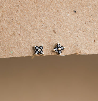 S 925 Black Flower Stud Earrings For Women/Girls