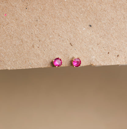 Booker Large Birthstone Stud Earrings 18K Gold July Ruby