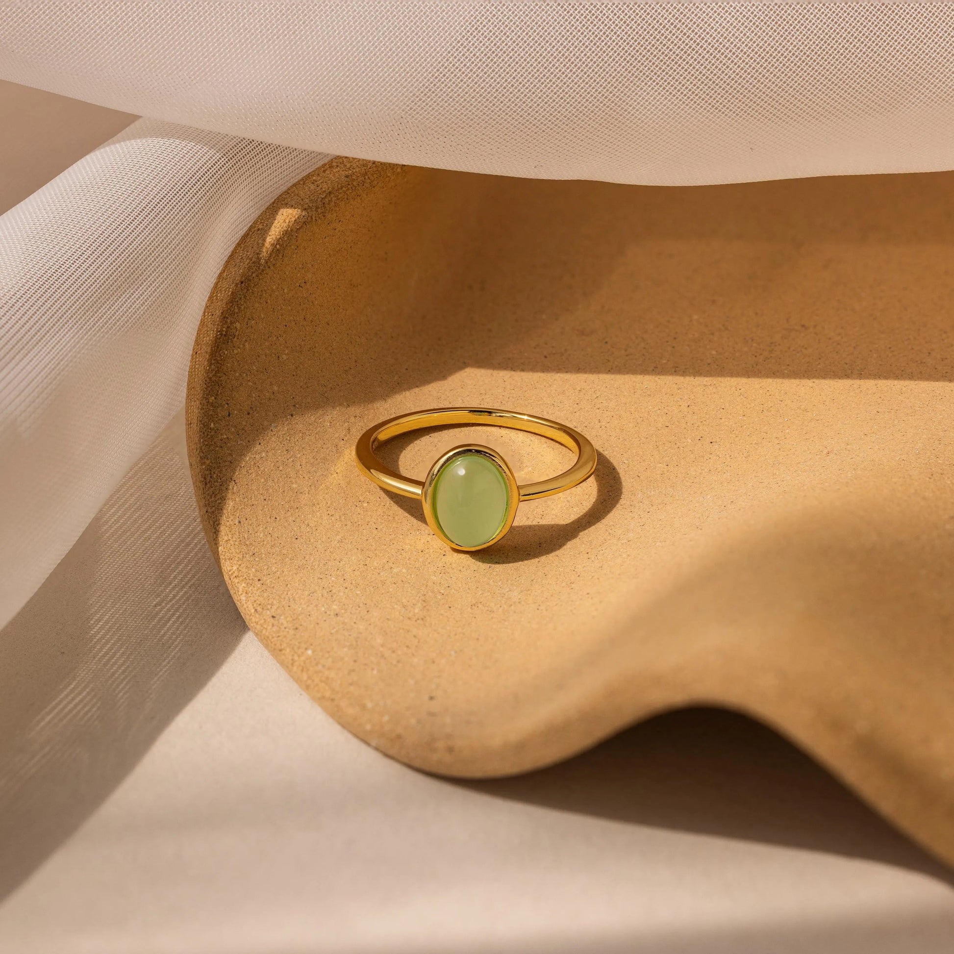 Elegant Jade Ring – Oval Green Gemstone on Thin Gold Band