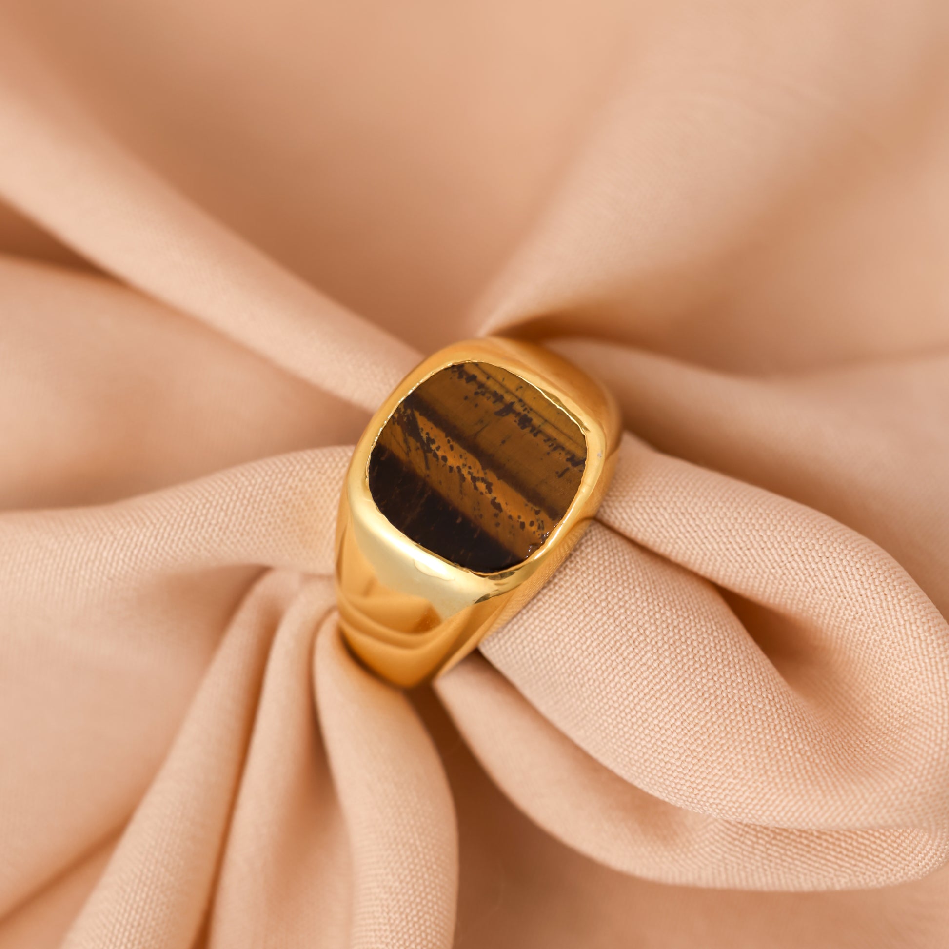 Men's Tigers Eye Signet Ring Sterling Silver or 18K Gold with Faux Tiger's Eye Stone Gold Plated For Men/Boys