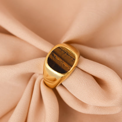 Men's Tigers Eye Signet Ring Sterling Silver or 18K Gold with Faux Tiger's Eye Stone Gold Plated For Men/Boys