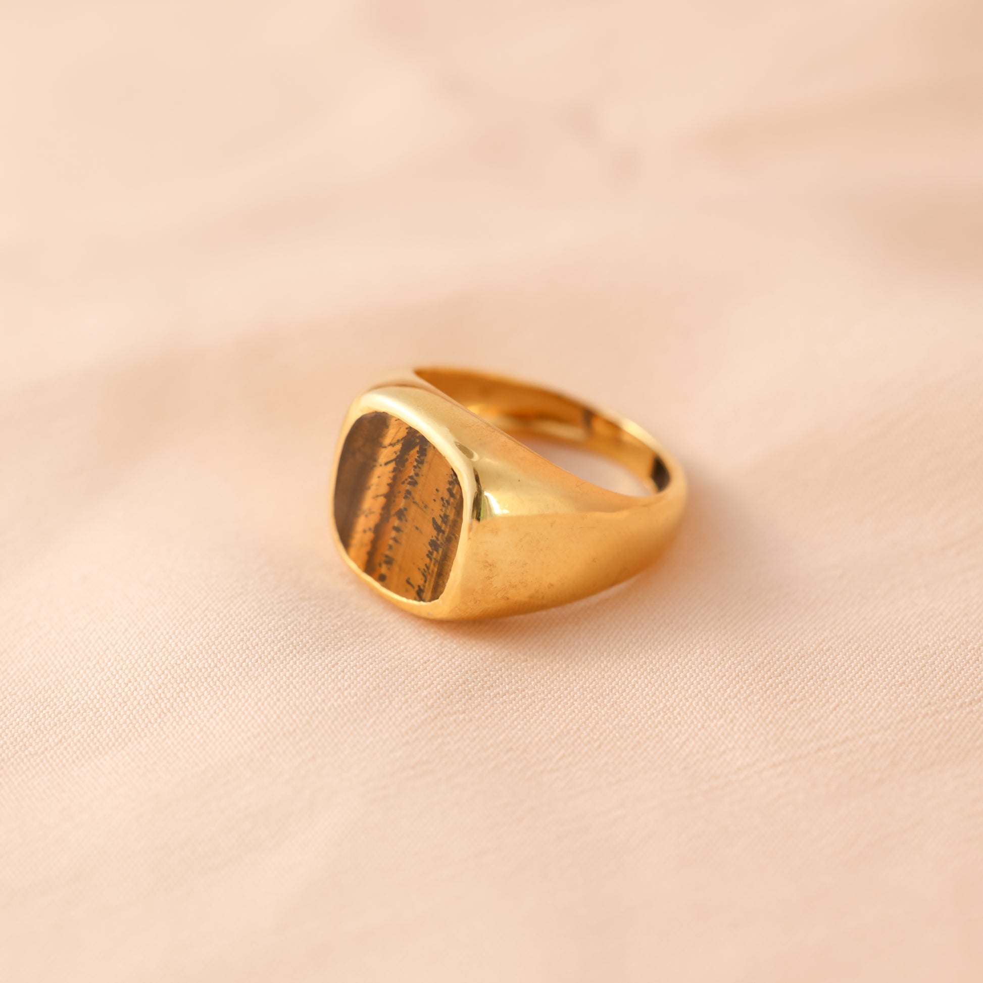 Men's Tigers Eye Signet Ring Sterling Silver or 18K Gold with Faux Tiger's Eye Stone 