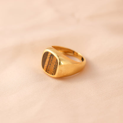 Men's Tigers Eye Signet Ring Sterling Silver or 18K Gold with Faux Tiger's Eye Stone 