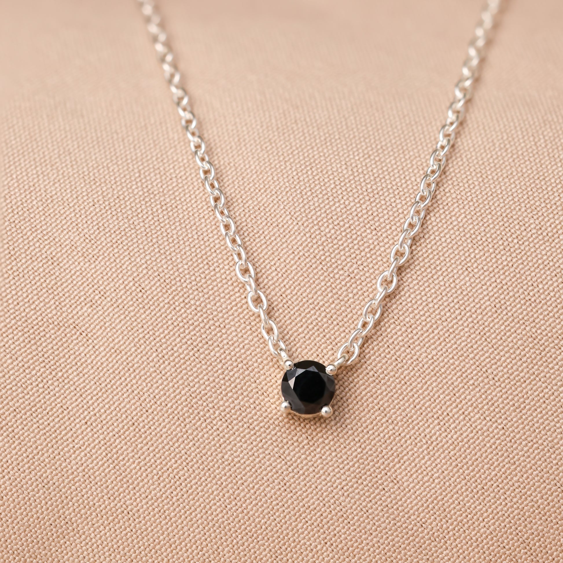 Black Onyx Dainty Diamond Necklace 925 Silver For Women/Girls