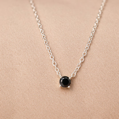 Black Onyx Dainty Diamond Necklace 925 Silver For Women/Girls