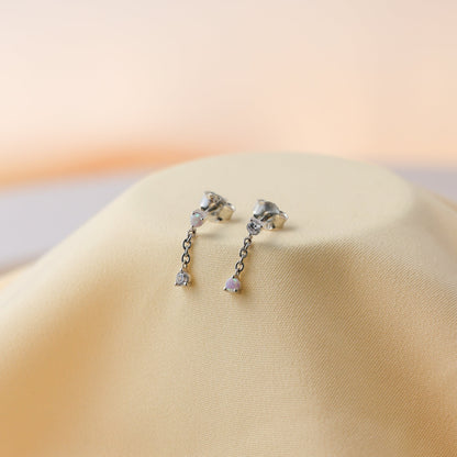 Opal Drop Stud Earrings: Playful Elegance Sterling Silver For Women/Girls 