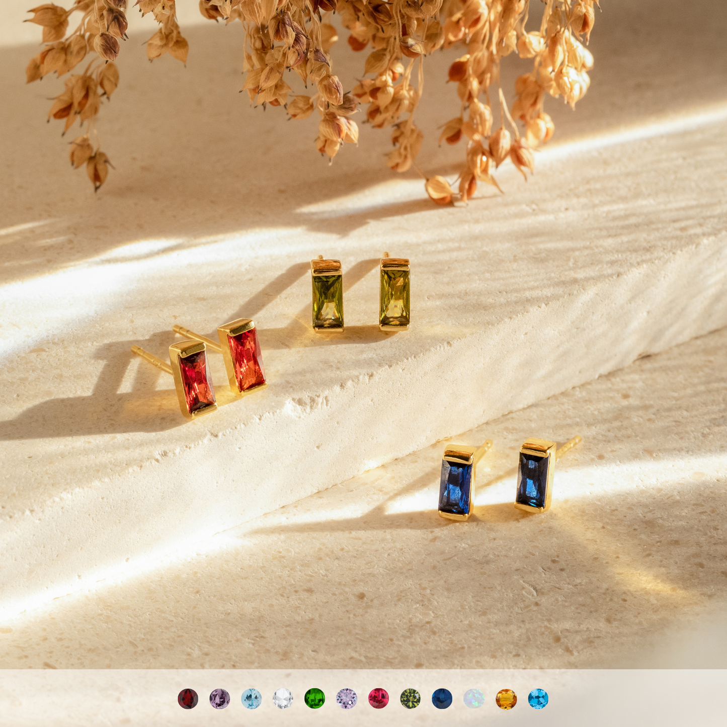 Baguette Birthstone Stud Earrings