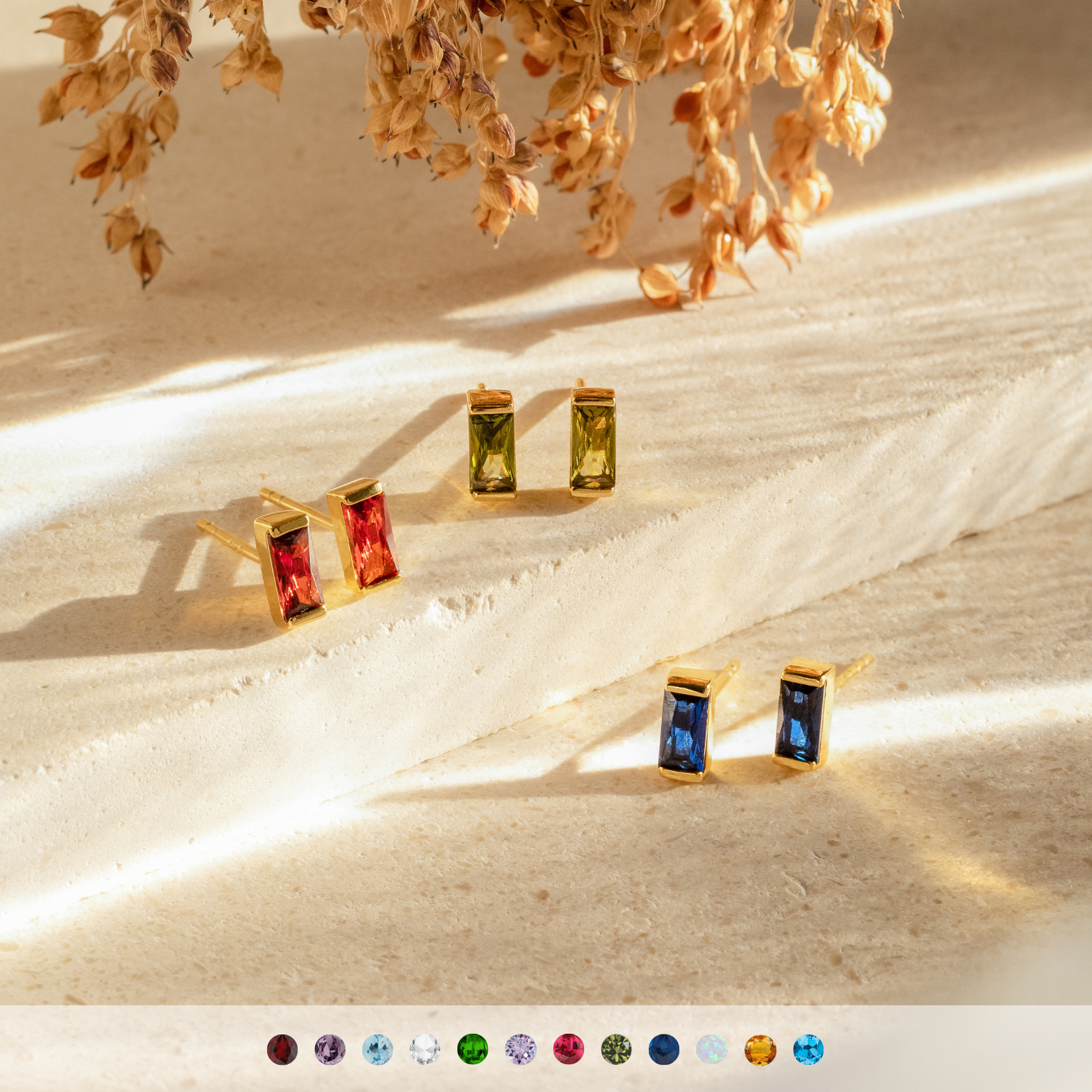 Baguette Birthstone Stud Earrings