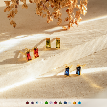 Baguette Birthstone Stud Earrings