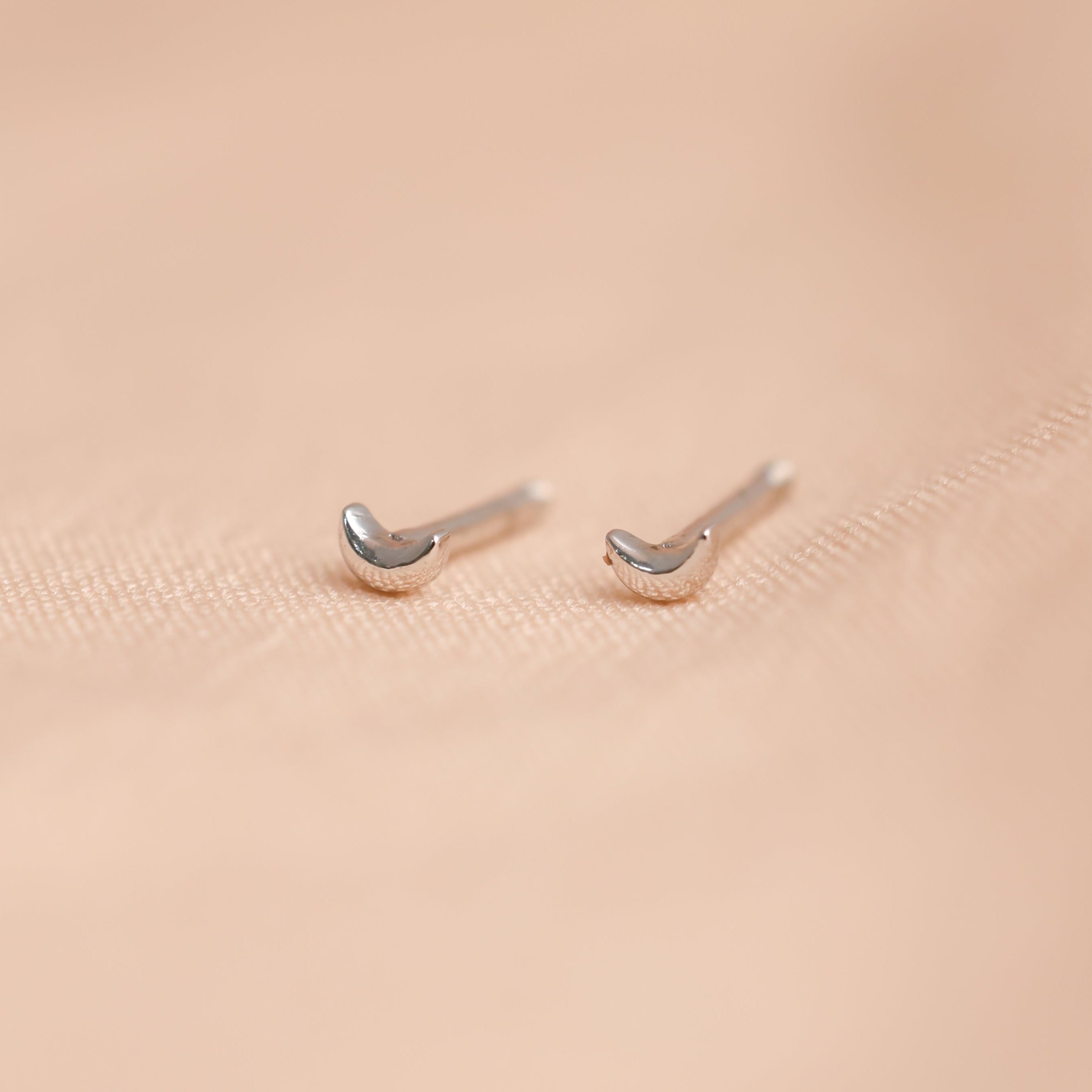 Side view of Moon and Star Stud Earrings with polished silver shine – Luxury handcrafted jewelry by Luxez Jewels