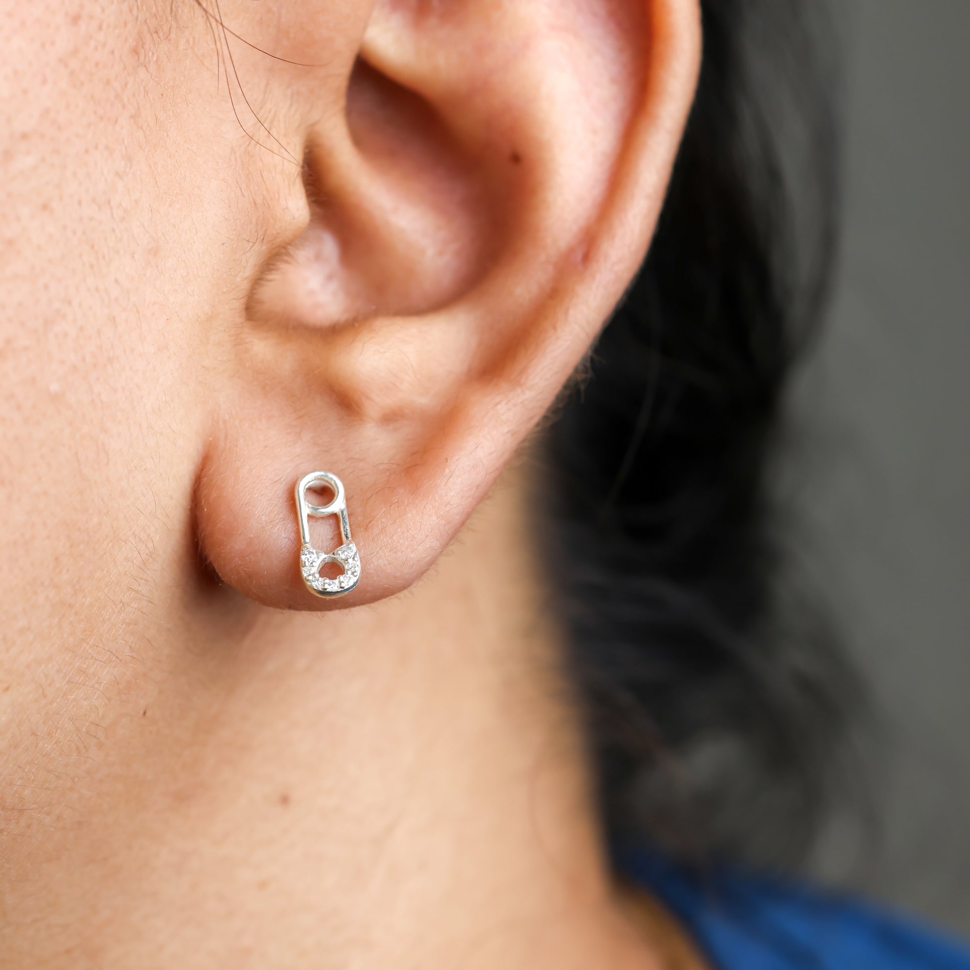Tiny Pave Safety Pin Studs For Women/Girls